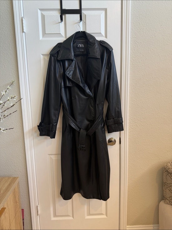 Zara Jackets & Blazers - Zara Black Faux Leather Double-Breasted Trench Coat